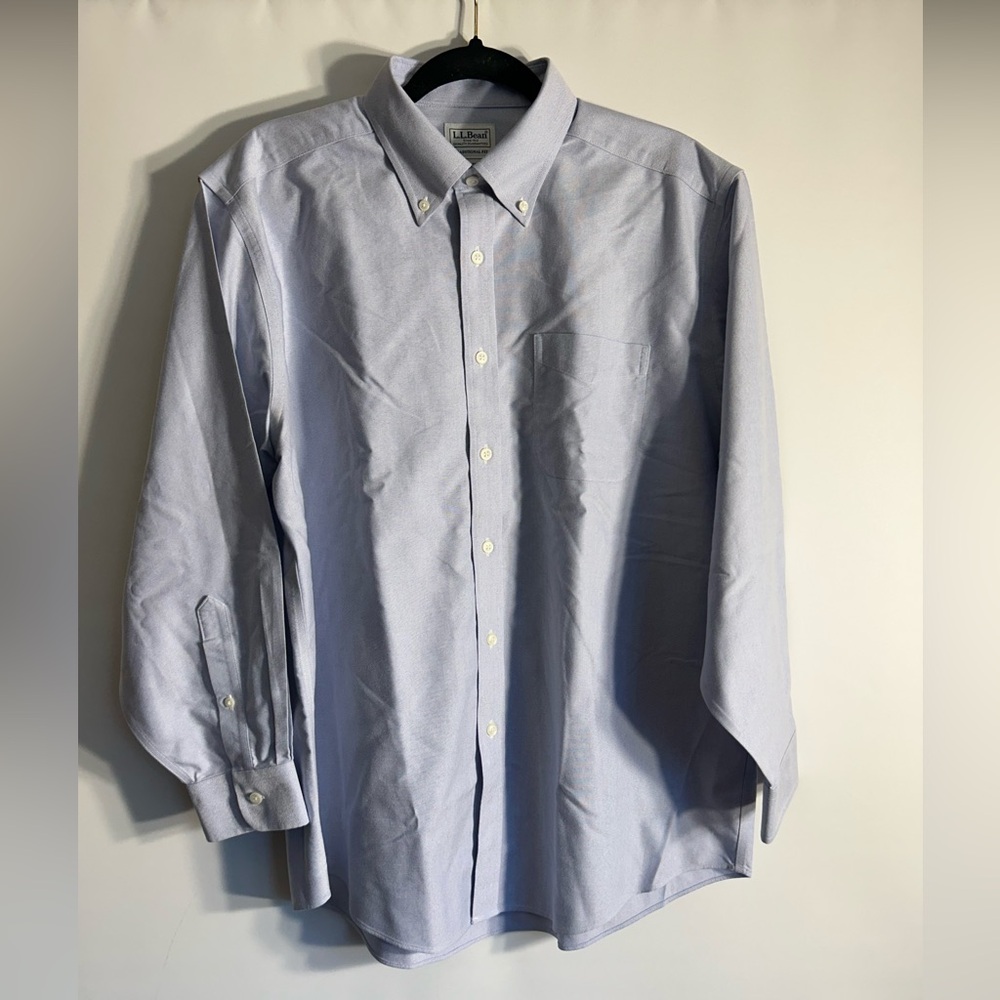 L.L.BEAN TRADITIONAL FIT WRINKLE FREE 100% COTTON FRENCH BLUE MENS SHIRT 16-32
